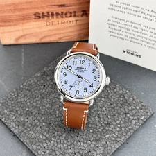 Shinola Runwell 41MM Slate Blue Dial With Leather Strap Men's Quartz Watch