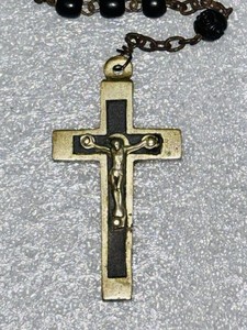 Antique Catholic Beaded Rosary Necklace with French Pectoral Cross Pendant