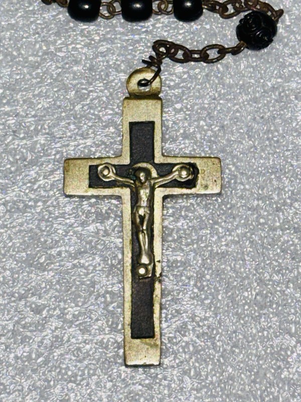 Antique Catholic Beaded Rosary Necklace with French Pectoral Cross Pendant