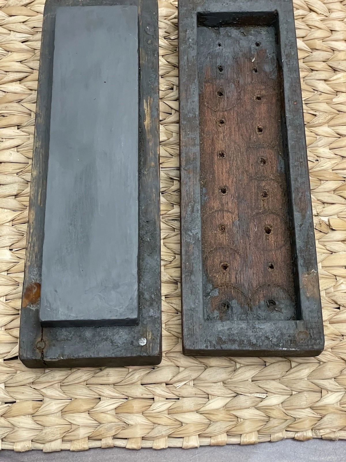 Vintage Knife Sharpening Double Sided Stone Wet Stone In Wooden Box 7” READ