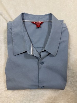 GUESS Shirt Men's XL Blue Long Sleeve Button Up Logo Embroidery