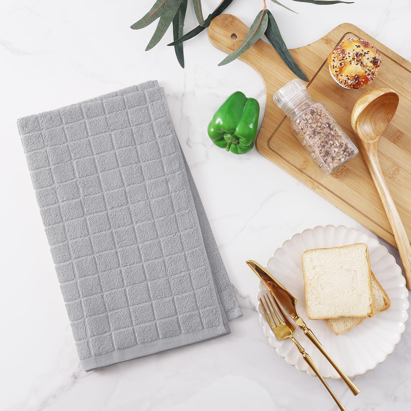 Homaxy Premium Cotton Kitchen Towels 16"x 16" x 28" - 6 Pack, Pure Light Grey 