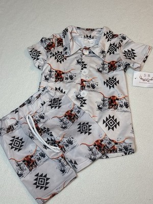 Southern Roots Longhorn Button Up Short Sleeve Shirt And Shorts 2T