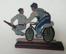 2 Basque characters on their bike, wooden decorative object (Basque Country)