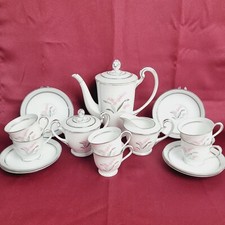 17 Pieces Noritake 5518 Mini Teapot Set Pink Flower Silver Trim Porcelain China