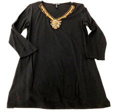 Rebecca Moses for Neiman Marcus Womens Dress Sz M Black Beaded Long Sleeve