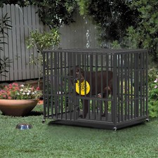 Indestructible Dog Cage 38"-42'' Large Dog Crate on Wheels w/Doors/Trays for Pet