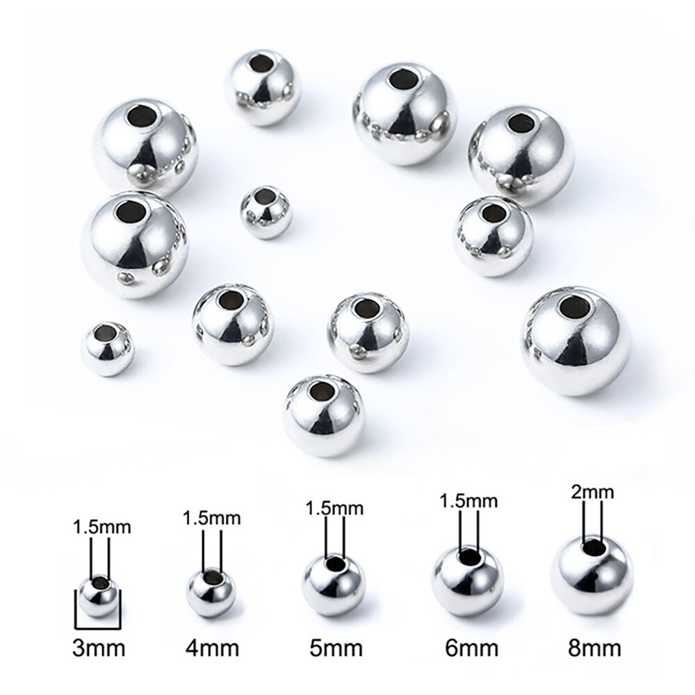 200pcs DIY Stainless Steel Beads 3/4/5/6/8mm Solid Beads for Jewelry Making  USA