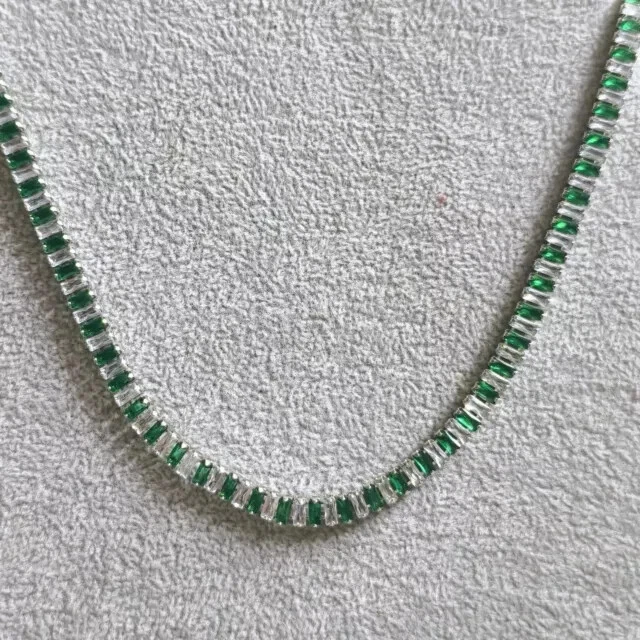 15.00Ct Baguette Cut Lab Created Emerald Tennis Necklace 14k White Gold Plated - Image 4 of 4