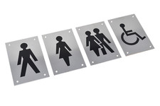 Toilet Sign, Satin Stainless Steel, Screen Printed, Drilled & Countersunk