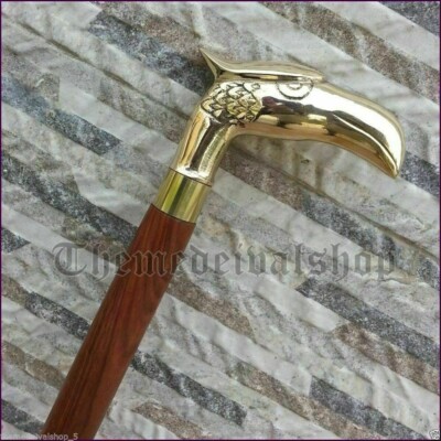 Folding Walking Stick with Brass Eagle Handle Wooden Classic Design Antique Gift