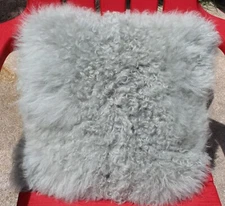 West Elm NEW Pearl Gray Wool Mongolian Lamb Throw Pillow Cover & Insert 16 X16