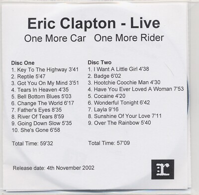 2XCD - ERIC CLAPTON - ONE MORE CAR ONE MORE RIDER - 2002 - UK - PROMO