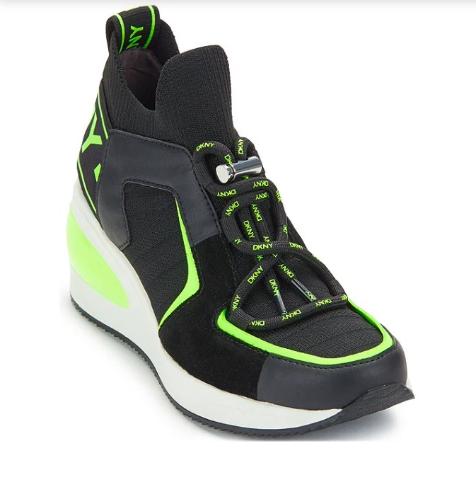 DKNY Brigette Bubble Wedge Logo Neon Sneakers K3140693 Size 10M