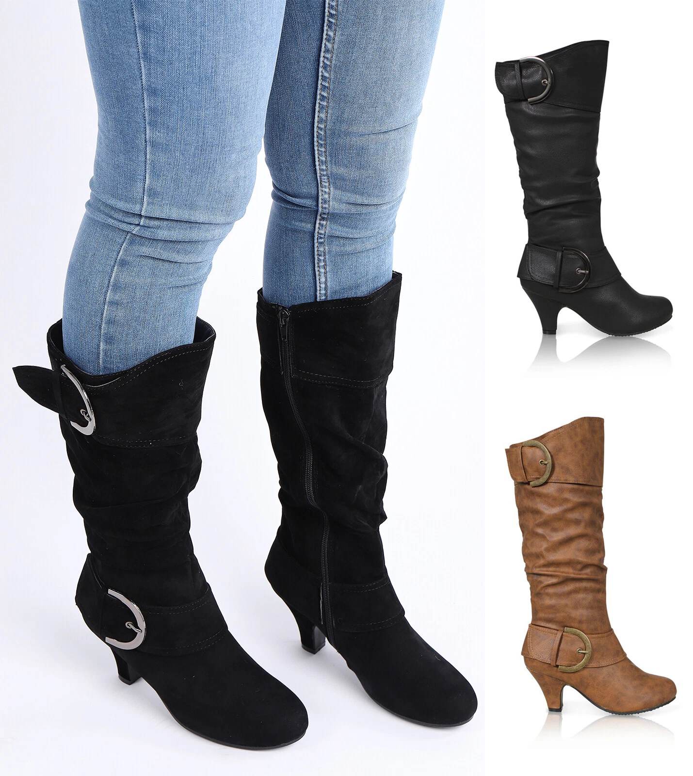WOMENS MID HEEL WINTER TWIN BUCKLE ZIP CALF KNEE RIDING LADIES SHOES BOOTS SIZE
Opens in a new windo