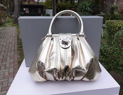 ALEXANDER MCQUEEN BAG logo made in italy handbag croco print silver mc queen