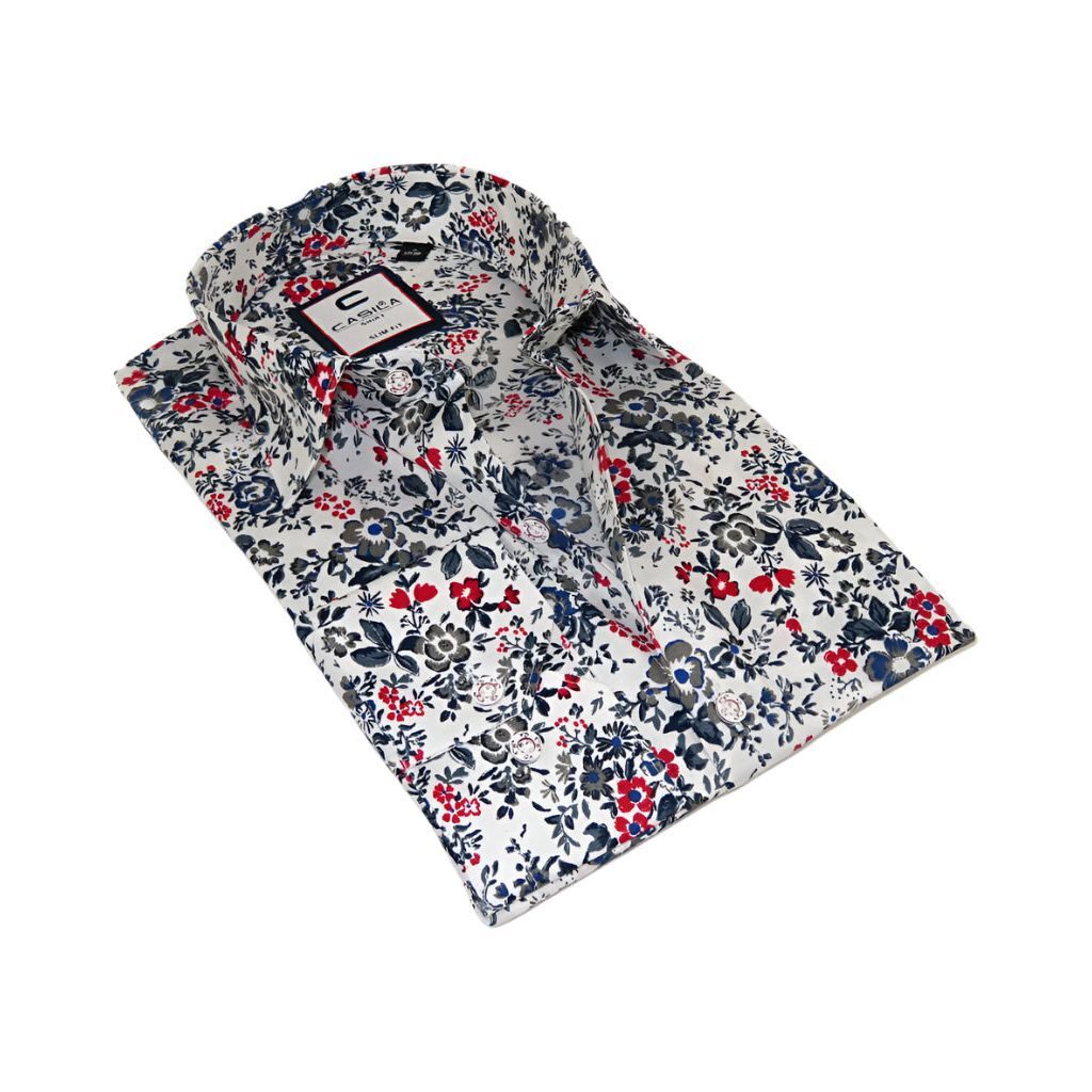 Мужская рубашка от CASILA из турецкой хлопчатобумажной смеси с длинными рукавами 501660-03 Белая в цветочек