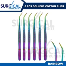 6 Pcs College/Cotton Dressing Pliers 6" Rainbow Color Dental Instrument German G