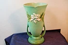 Impressive Roseville 687-12" double handled Gardenia green vase