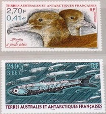 TAAF FSAT 2000 417-18 Animals of Antarctica Birds Fish Birds Fish Fauna **