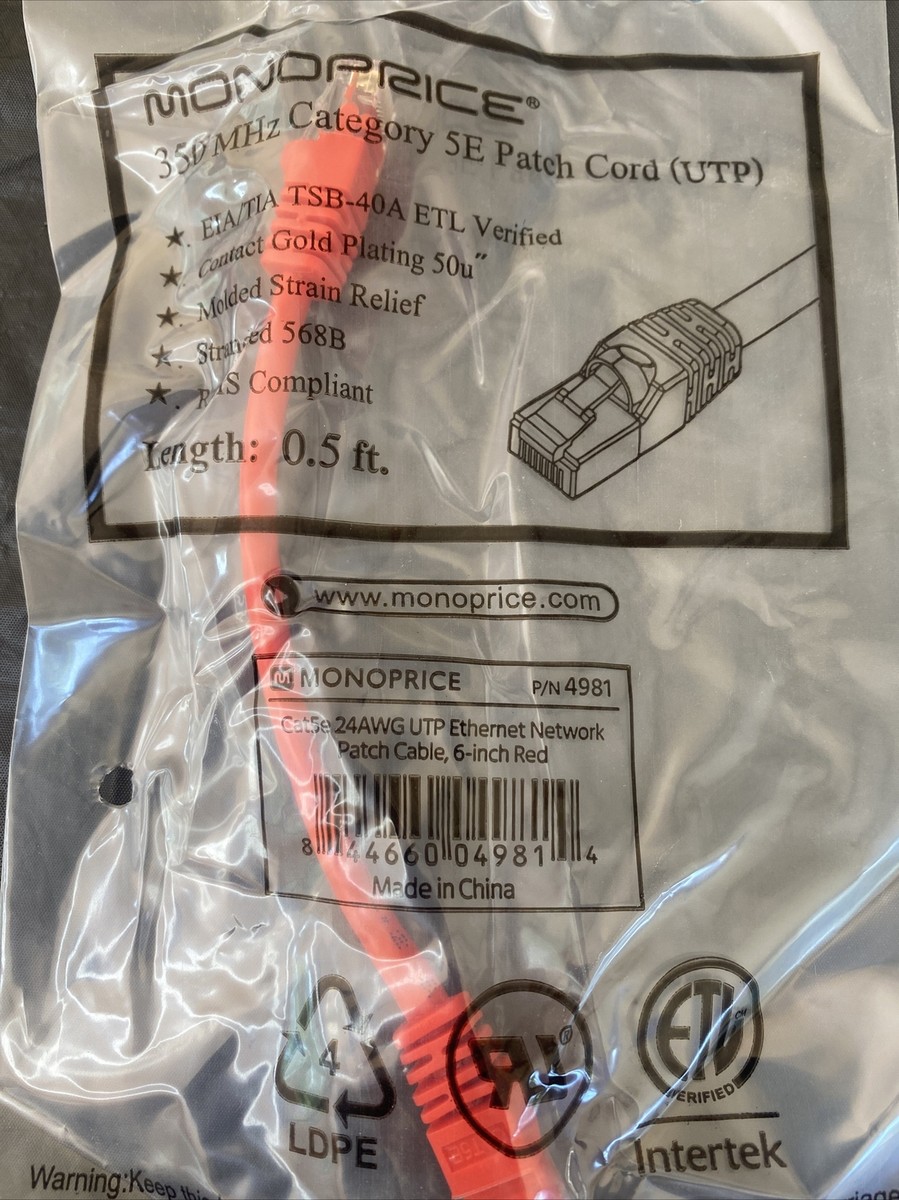 Monoprice 0.5FT Cat6 Ethernet Cable - 24AWG Bare Copper, 550MHz UTP, Gray