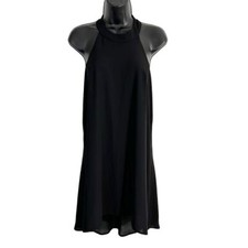 ASTR Beaded Embellished T Back Mini Shift Dress Black Extra Small Formal Classic