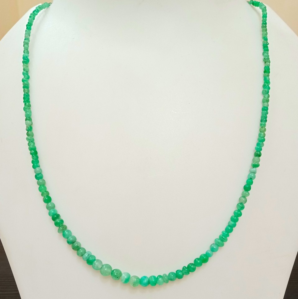 Top Quality Green Emerald Roundels Beads Necklace With 925 Sterling