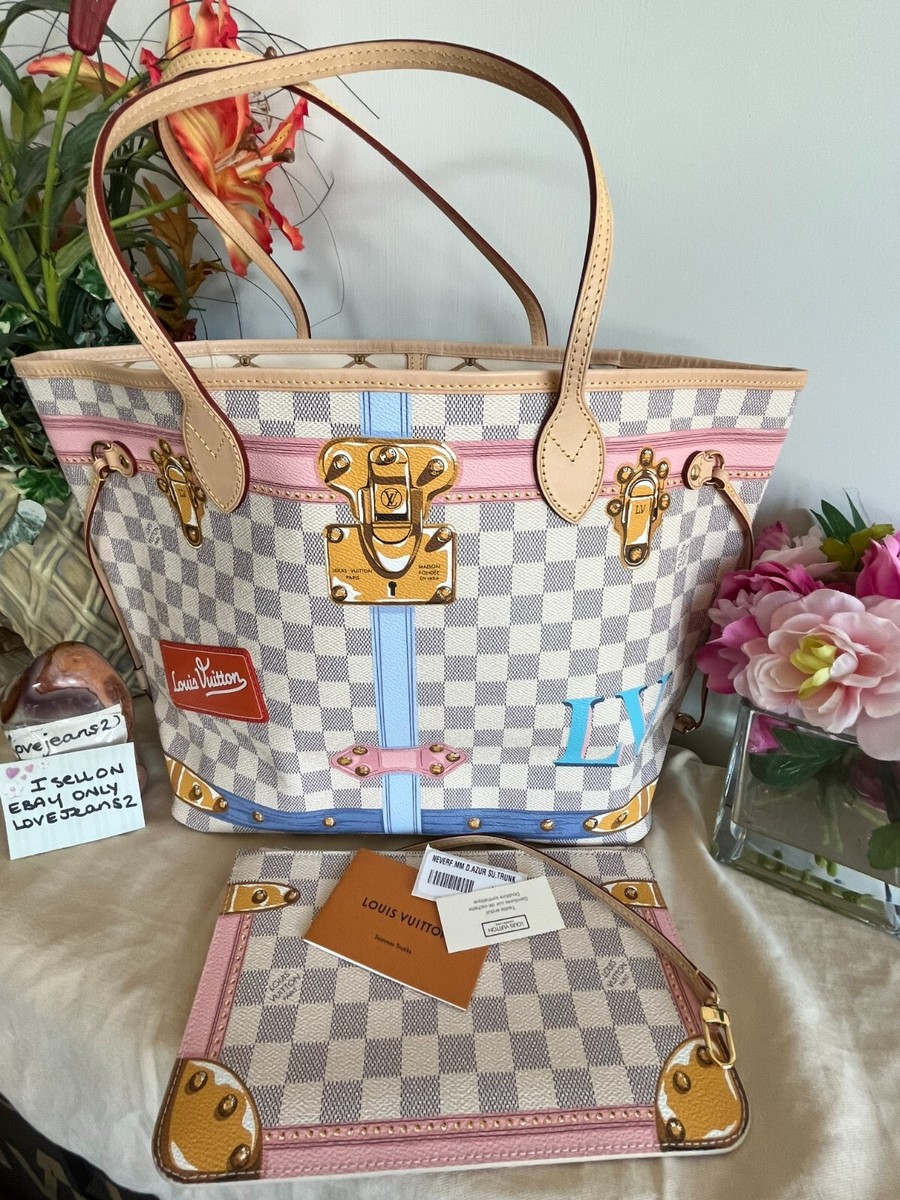 NEW! Louis Vuitton Neverfull MM Summer Trunks Damier Azur