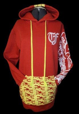 RARE KOREAN Red HOODIE Sweatshirt Thumb Holes Pocket Size