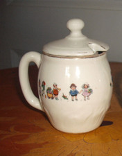 Ancien pot à moutarde en faience scènes d'enfants