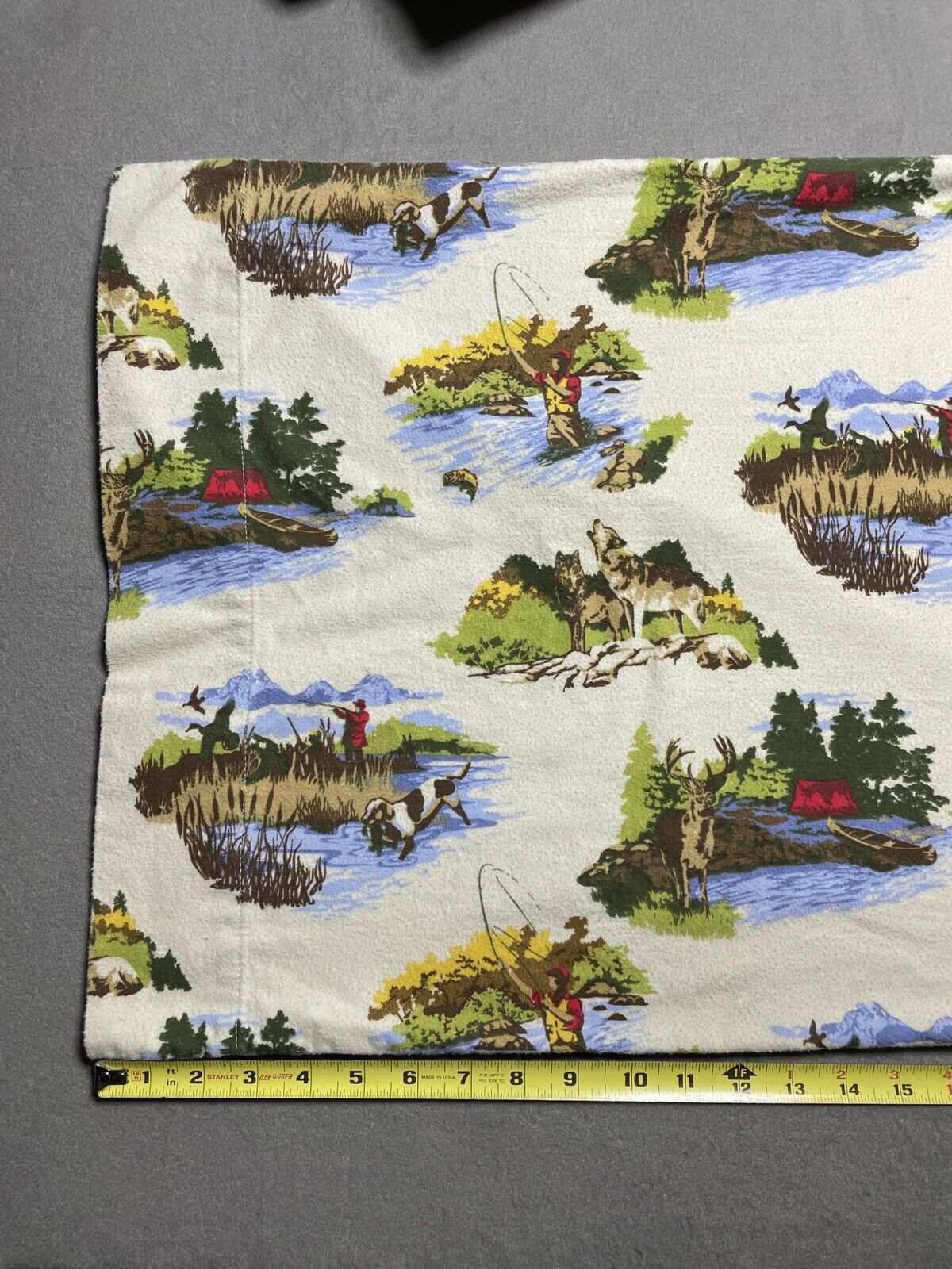 KING 100% Cotton Flannel FLAT SHEET And Pillowcase Camping/Fishing/Elk/Wolves