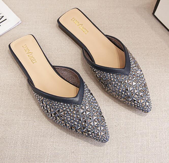 PANTOFOLA D’ORO Paillettes donna 2024 strass senza tacco moda slip punta