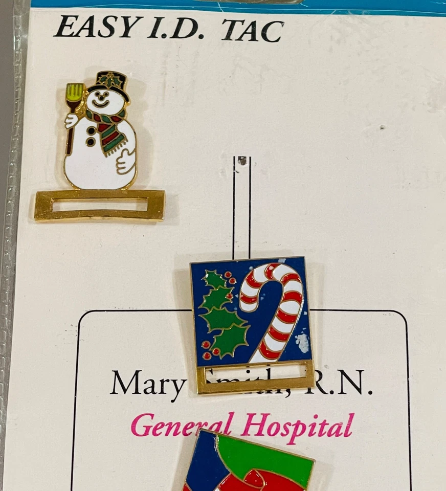Vintage Prestige Medical Easy ID Tac Holiday Christmas Flag Snowman Lapel Pins - Image 2 of 4