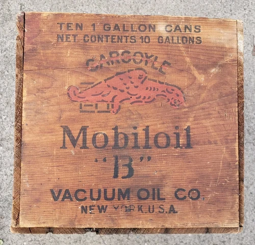 Vintage Mobil Motor Oil Wood Crate Gargoyle “B” Cans Box Advertising Sign Gas