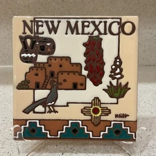 New Mexico Souvenir Ceramic Tile Trivet - Wall Hanging Art Tile By Earthtones