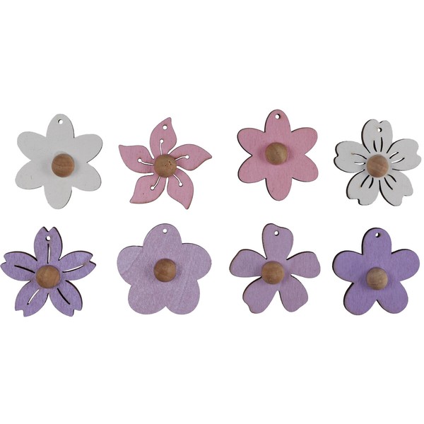 Holzblumen HäNgedeko 4,5Cm Lila Rosa Weiß 24 Stk Deko Blumen, 24 StüCk-image