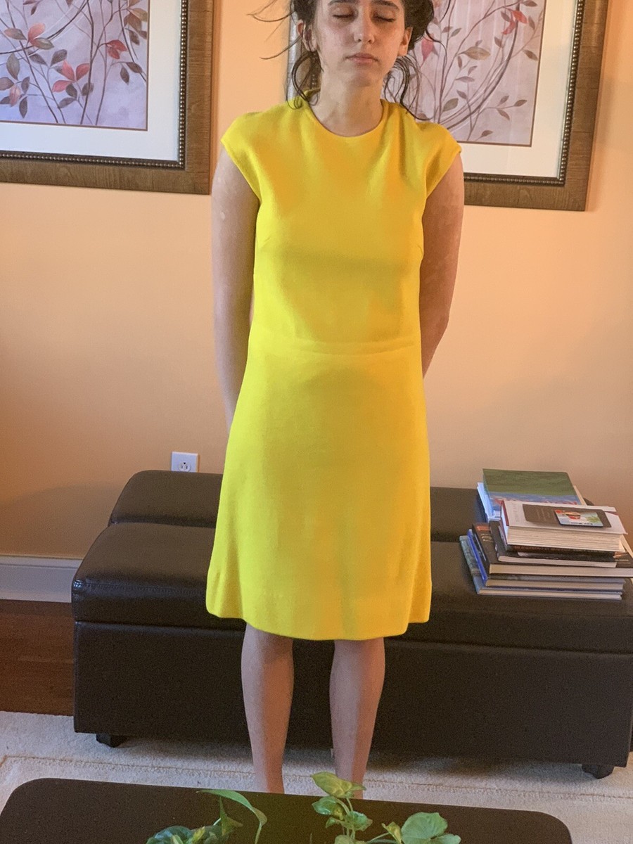 Vintage 1960s Yellow Zephyr Wool Dress Made In Honk Kong