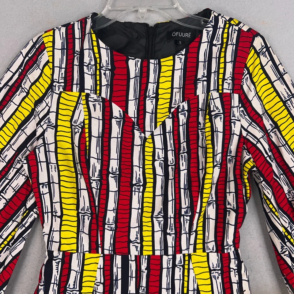 Ofuure Mameluco Mujer Pequeño Rojo Amarillo Estampado Africano Volantes Pantalones Cortos Mangas Corbata Foto 2 de 4