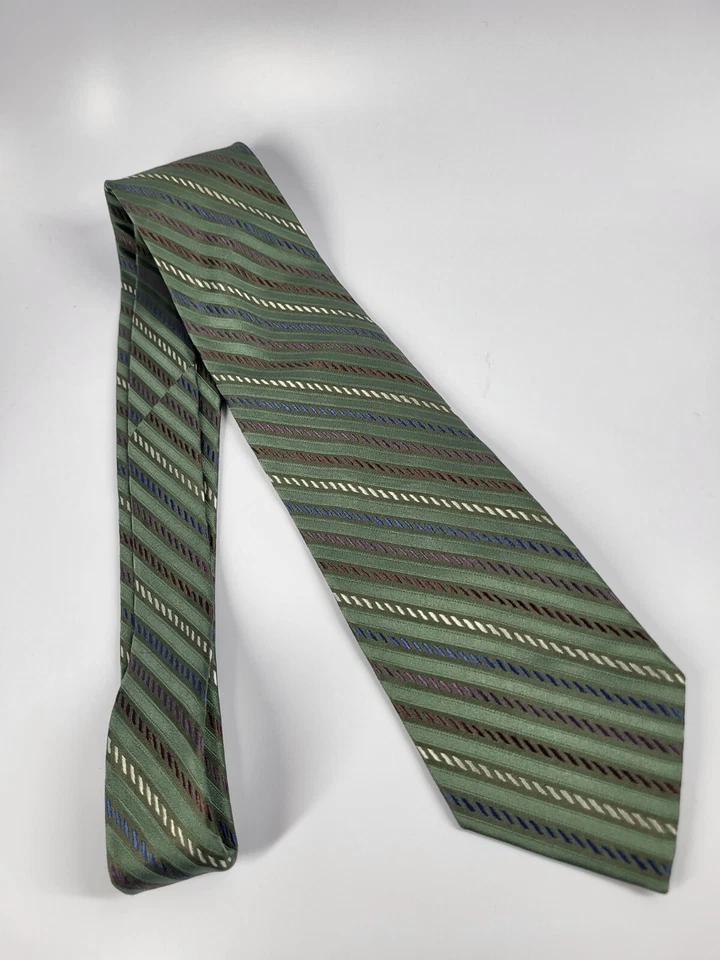 Sun River Silk Tie Green Blue Beige Stripes Men Necktie 58 x 3.5 - Image 2 of 4