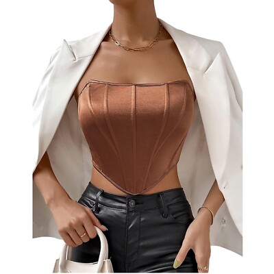 Bustier Korsett Bodyshaper Crop Top Damen Satin Netzstoff Trägerlos Rücken