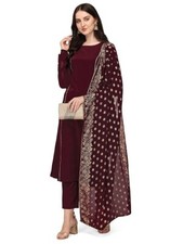 Maroon Poly Crepe A-Line Kurta Set With Dupatta for Girls  Women