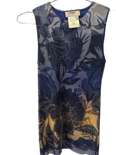 FUZZI JPG-like Women's Mesh Tank Top Small Blue Yellow Floral