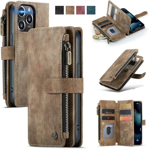 Zipper Leather Card Wallet Phone Case For iPhone 11 12 13 14 15 16 Pro Max XR XS - Picture 37 of 44