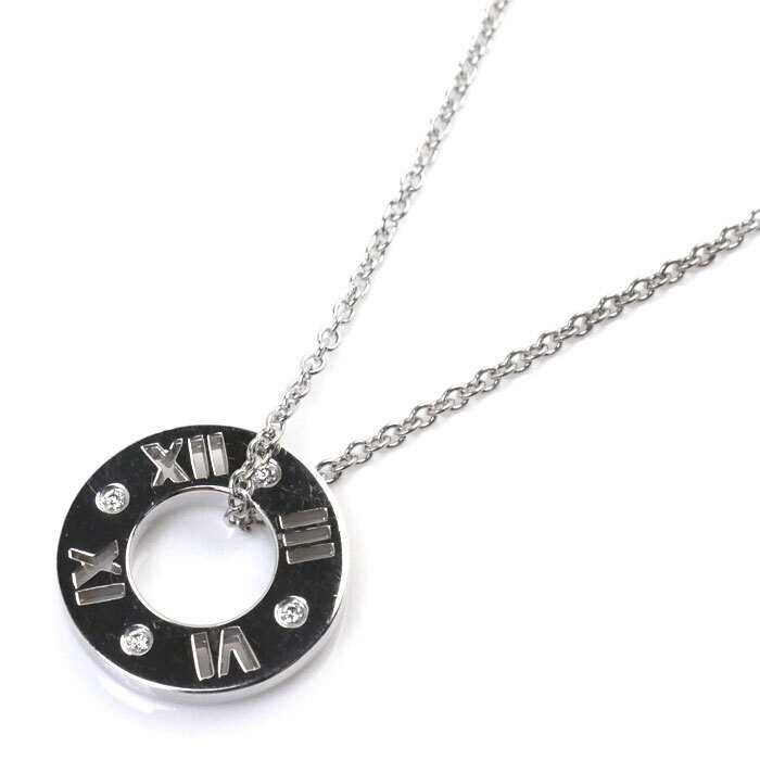 Tiffany & Co.    K18WG White Gold Atlas Pierced 4P Diamond Necklace 3.3 g 40 cm