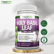 Holy Basil Tulsi Supplement - 500mg - Stress & Hormone Support – 120 Vegan Caps
