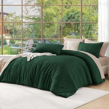 Dark Emerald Green Comforter King Size Set, 3 Pieces Boho Bedding Set