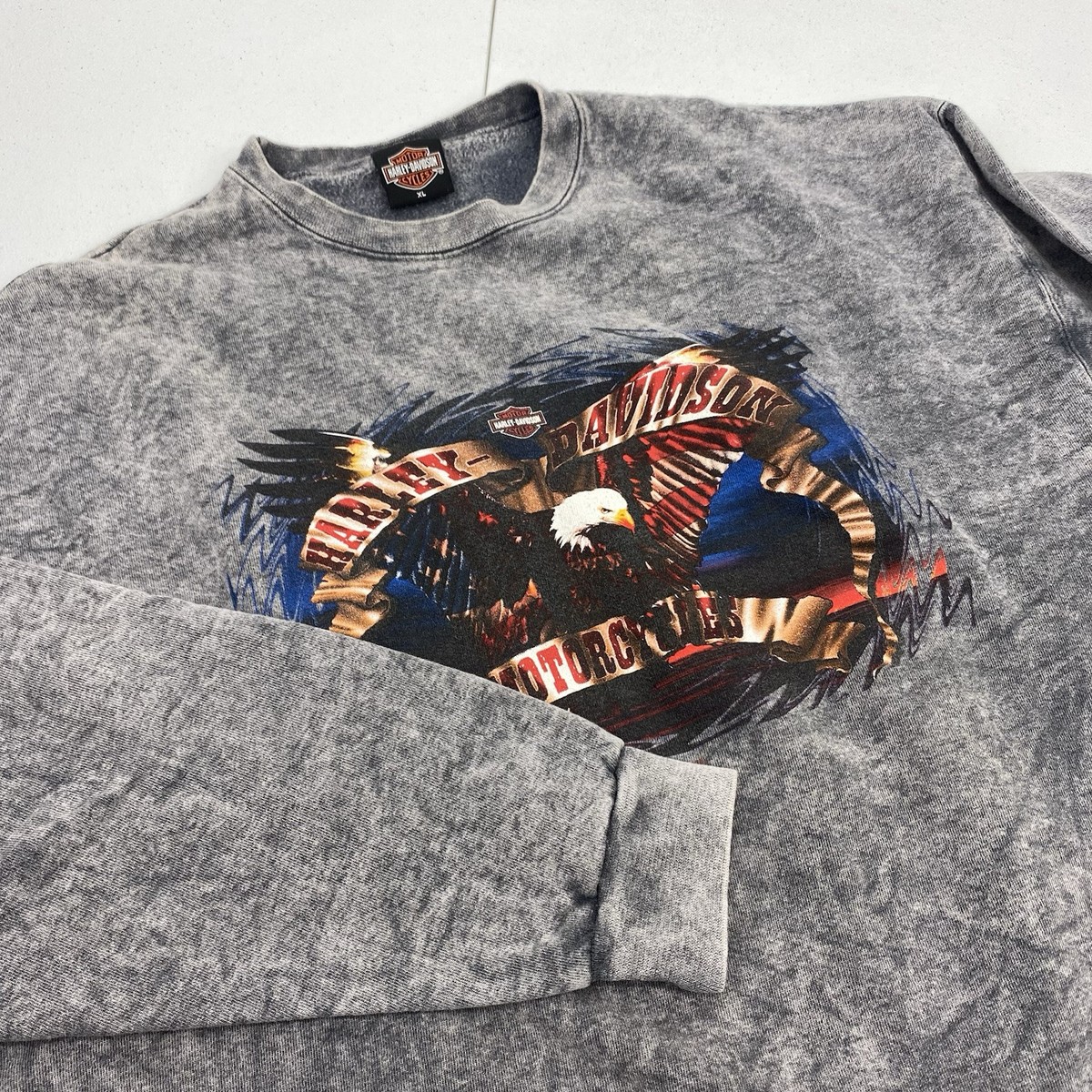 90s USA 製 HARLEY DAVIDSON Sweatshirt Vintage Harley Davidson Sweatshirt Men XL Made USA 90s Eagle Flag