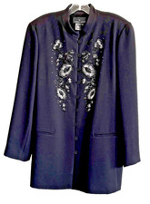 Vtg 80s Carole Little Sparkling Embellished Blazer Suit Jacket, Black, Size 12