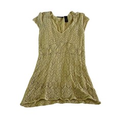 Vtg Y2K 2000s Dusty Yellow Crochet Baby Doll Blouse Sz M Boho COttagecore