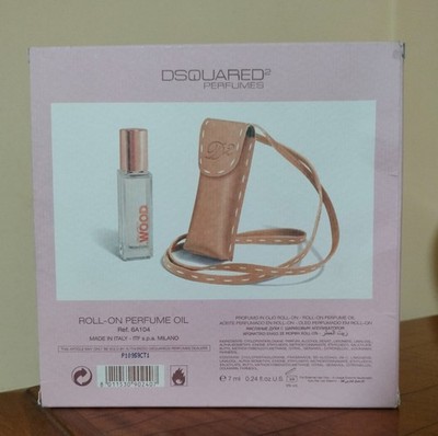 BOX DSQUARED2 SHE WOOD PERFUME OIL 7ml ROLL ON + LEATHER PERFUME HOLDER